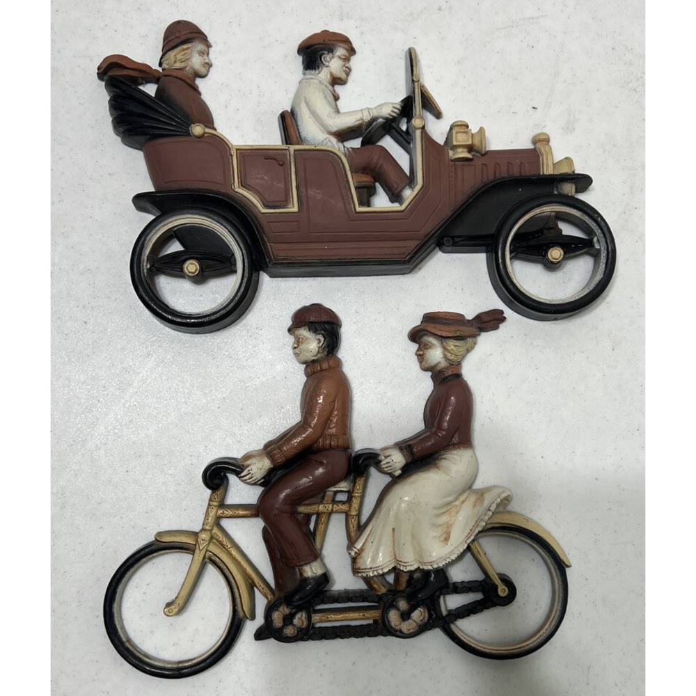 1975 Homco Wall Hanging‎ Plaques Plastic 7359 Automobile 7357 Tandem Bicycle